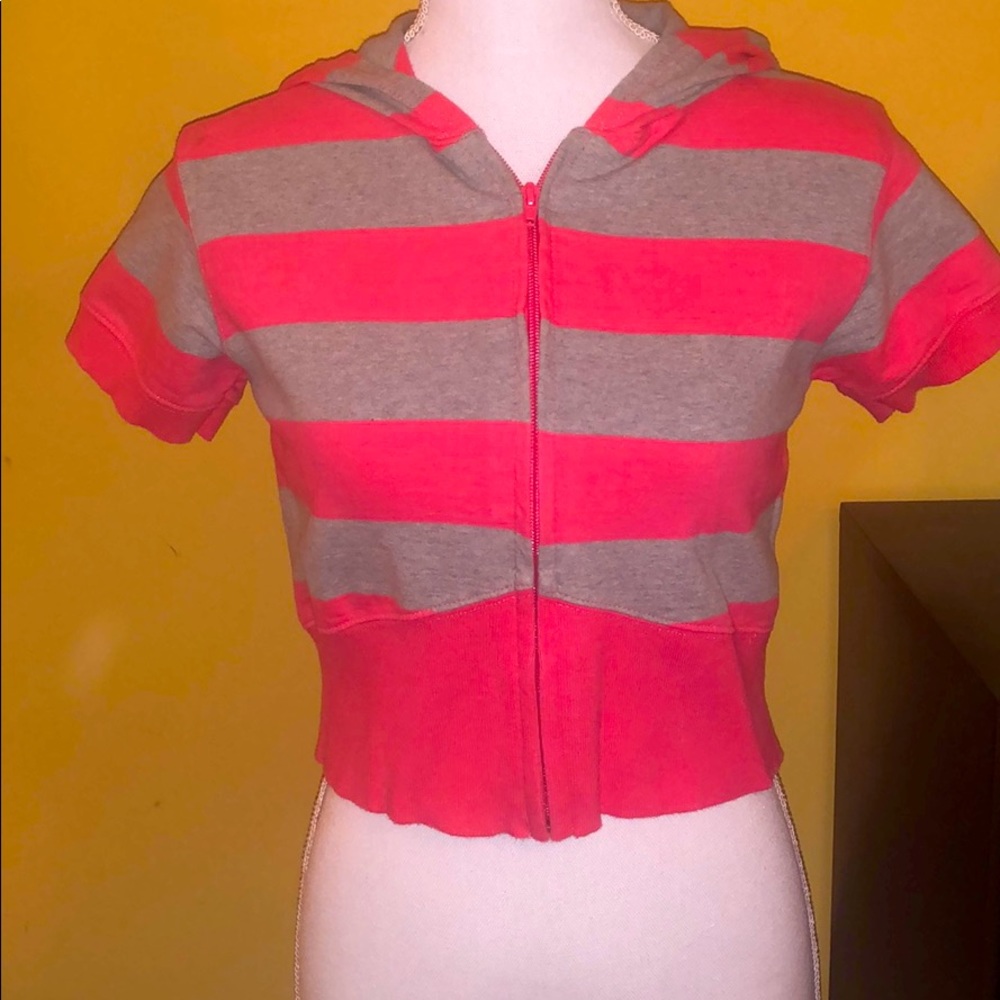 Free People Striped Short Sleeve Hoodie